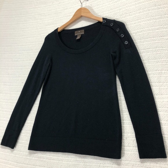 Fenn Wright Manson Women's Size Medium Black Marino Wool Sweater Button Shoulder - Picture 1 of 7